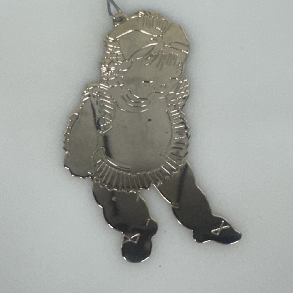 Vintage 1977 Lillian Vernon Lillikins Metal Ornament Baby Little Girl Gold Tone